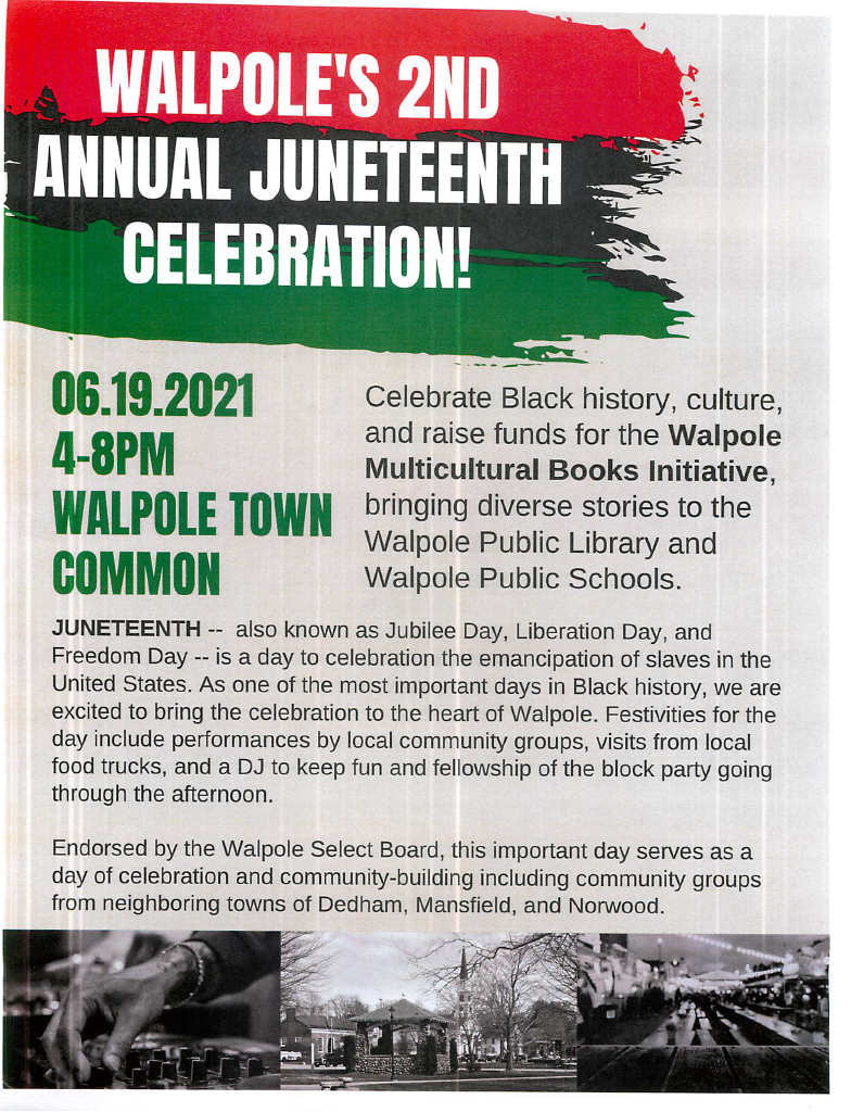 Walpole 2nd Annual Juneteenth Celebration flyer page 1