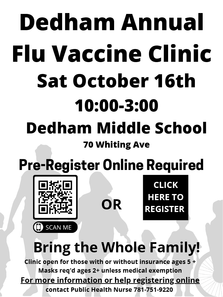 Dedham Annual Flu Clinic 2021 flyer