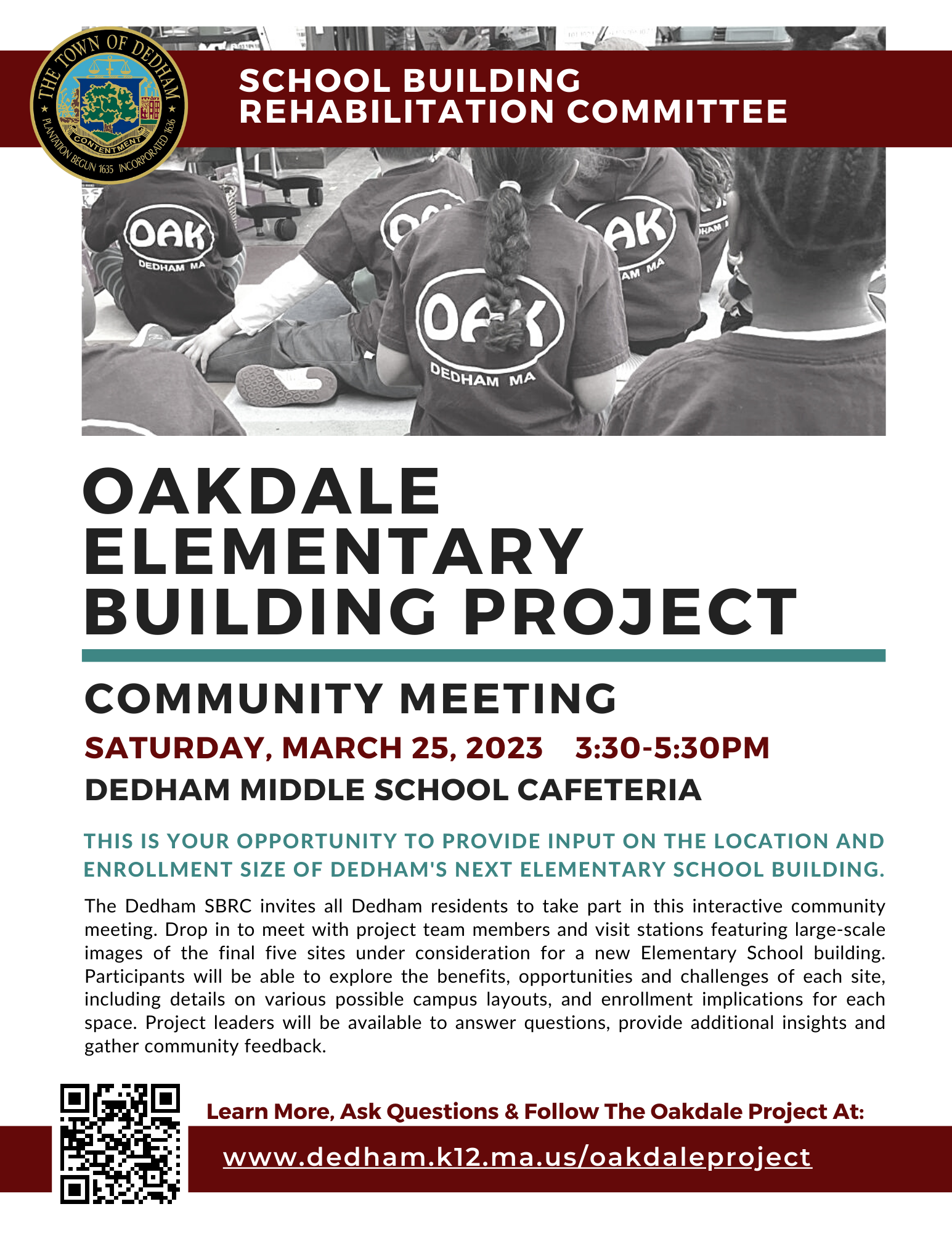 Oakdale Project March 25 Community Event Flyer